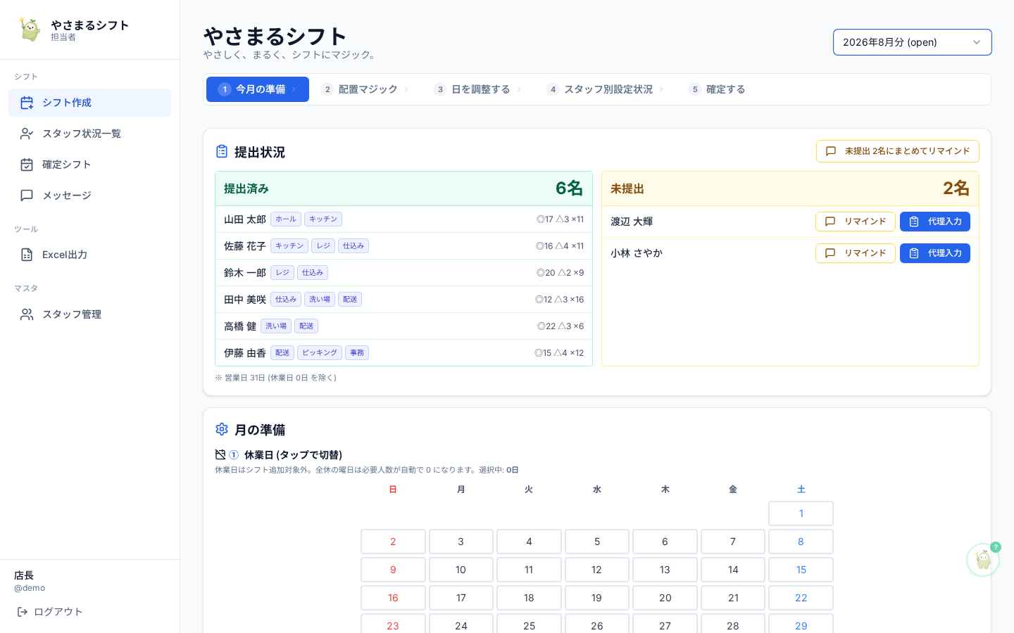 提出状況がひと目で